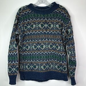 Vintage Winona Cotton Crewneck Blue Green Knit Sweater Size Small